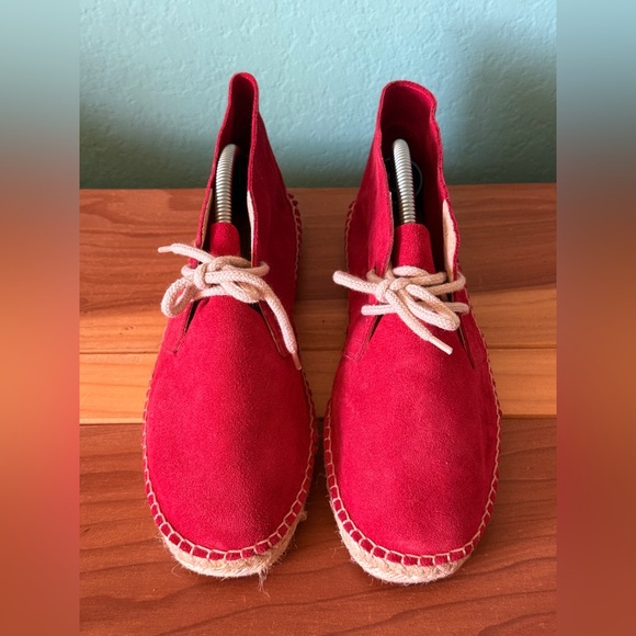 Red Suede Lace-Up Espadrille Boots Women’s Size 38 (7.5-8) Handmade Spain Style - Picture 3 of 8